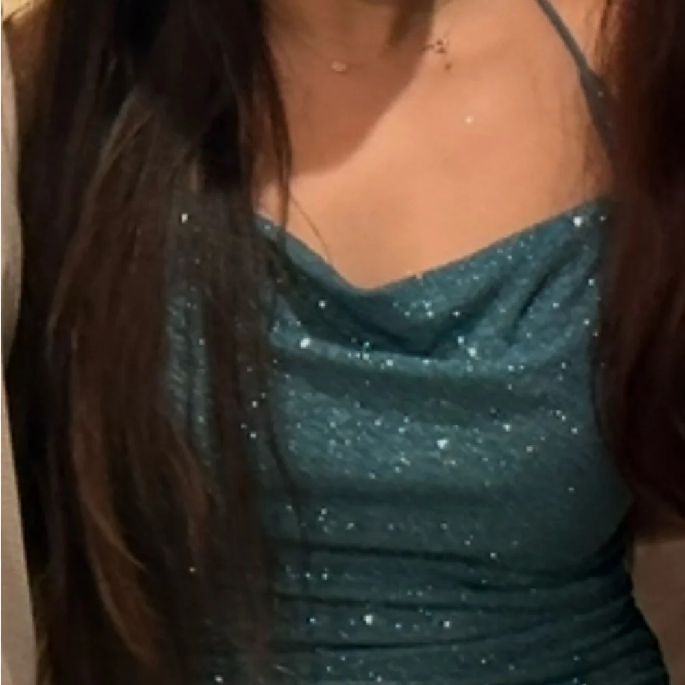 Sparkling Teal Long Bodycon Dress - Picture 2 of 2